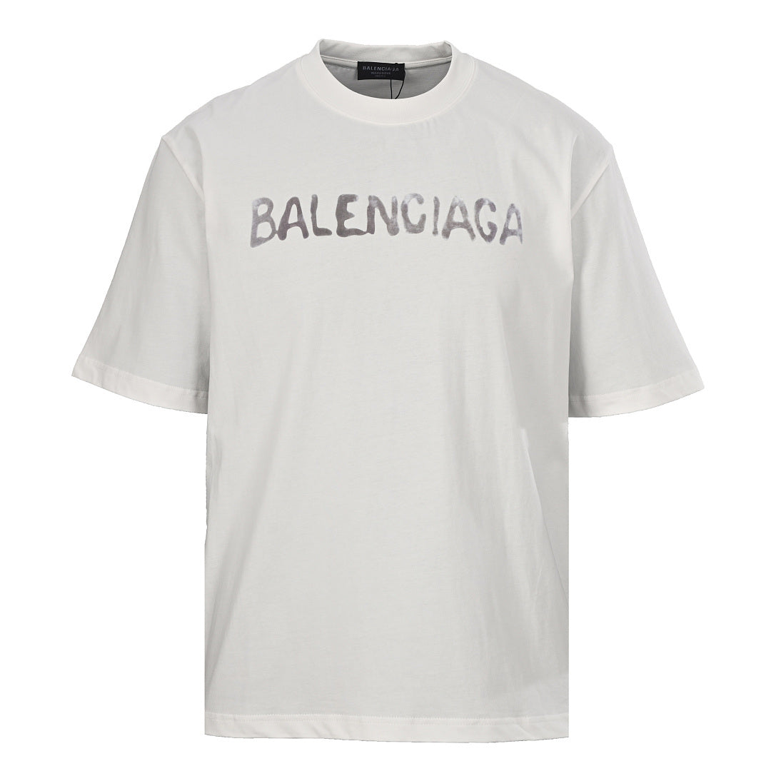 BALENCIAGA Distressed Double-B & Bitcoin Print Short-Sleeve T-Shirt