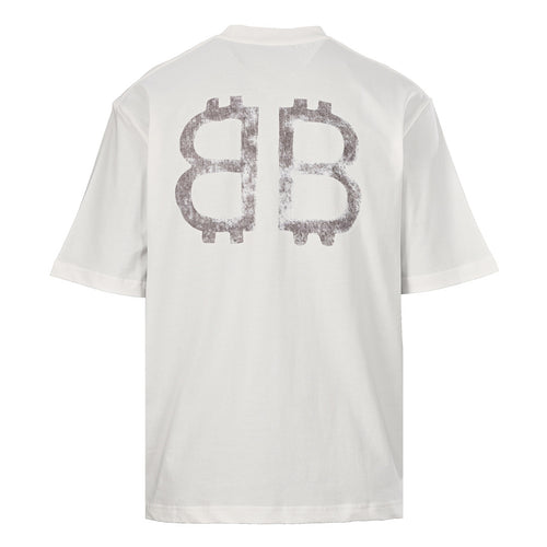 BALENCIAGA Distressed Double-B & Bitcoin Print Short-Sleeve T-Shirt