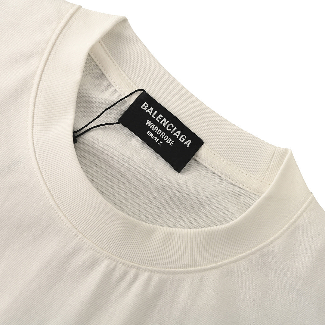 BALENCIAGA Distressed Double-B & Bitcoin Print Short-Sleeve T-Shirt