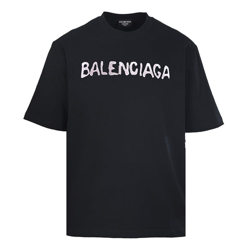 BALENCIAGA Distressed Double-B & Bitcoin Print Short-Sleeve T-Shirt