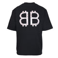 BALENCIAGA Distressed Double-B & Bitcoin Print Short-Sleeve T-Shirt