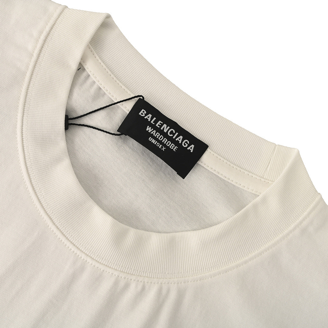 BALENCIAGA Double-B Buckle & Letter Print Short-Sleeve T-Shirt