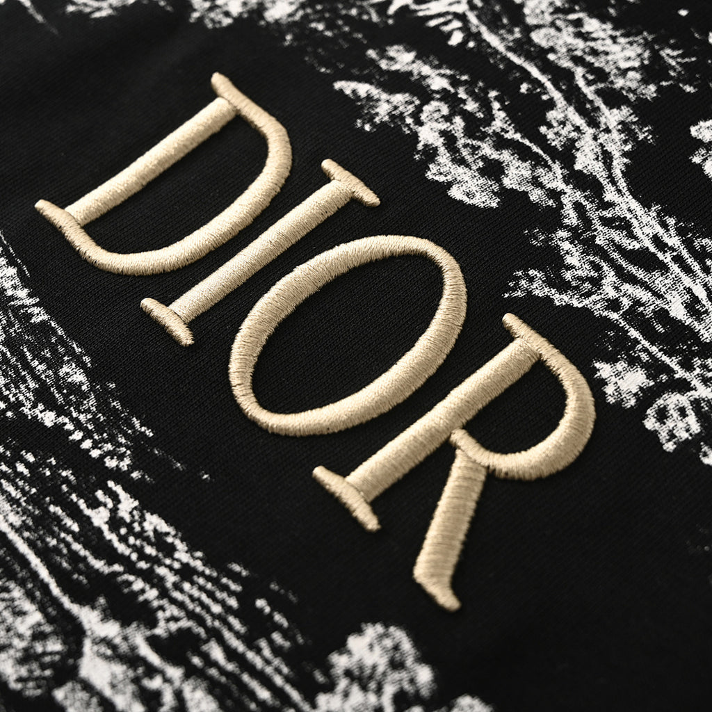 DIOR Short-Sleeve T-Shirt with Front Floral Puffy-Print Letter Logo