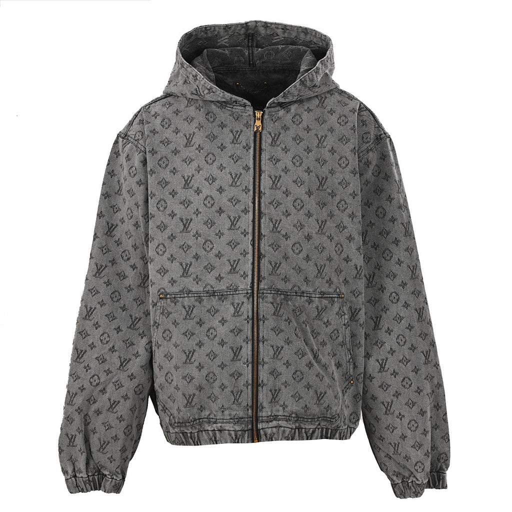 Louis Vuitton All-Over Monogram Jacquard Zip-Up Hooded Denim Jacket