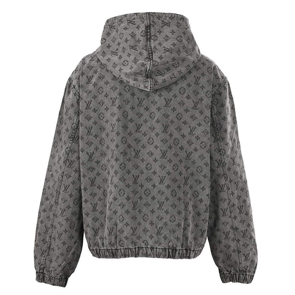 Louis Vuitton All-Over Monogram Jacquard Zip-Up Hooded Denim Jacket