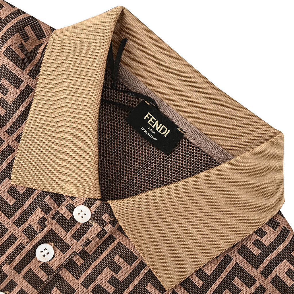 Fendi Roma All-Over FF Monogram Jacquard Polo Shirt — Brown