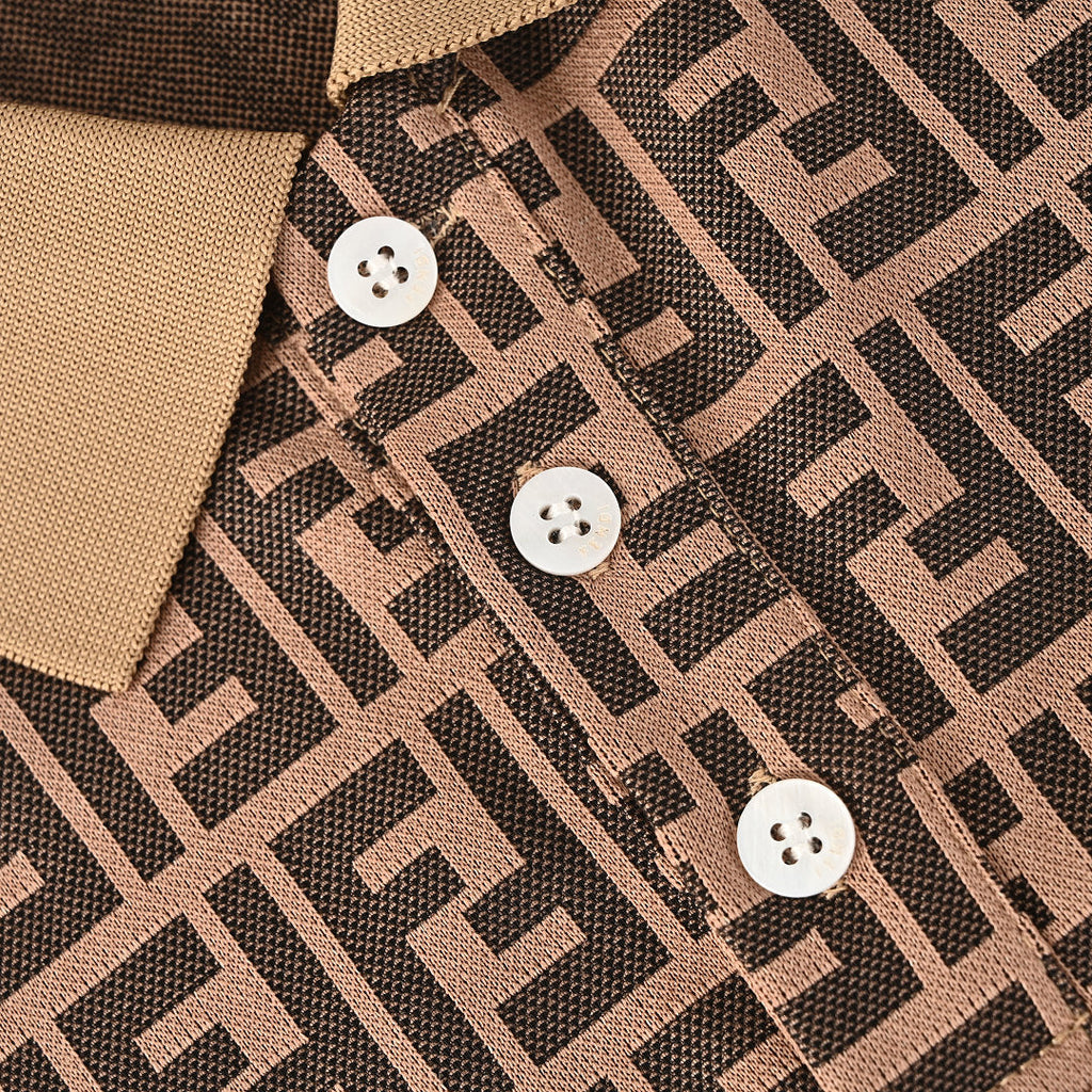 Fendi Roma All-Over FF Monogram Jacquard Polo Shirt — Brown