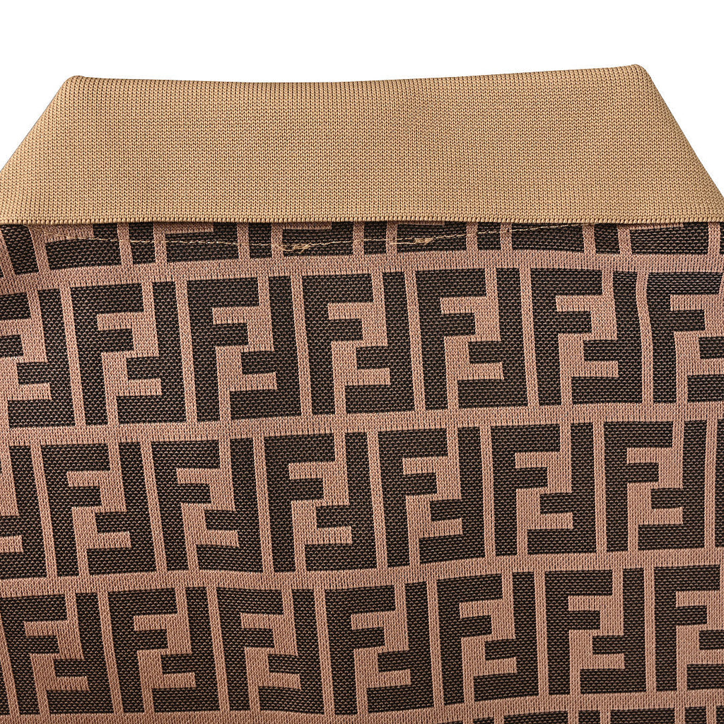 Fendi Roma All-Over FF Monogram Jacquard Polo Shirt — Brown
