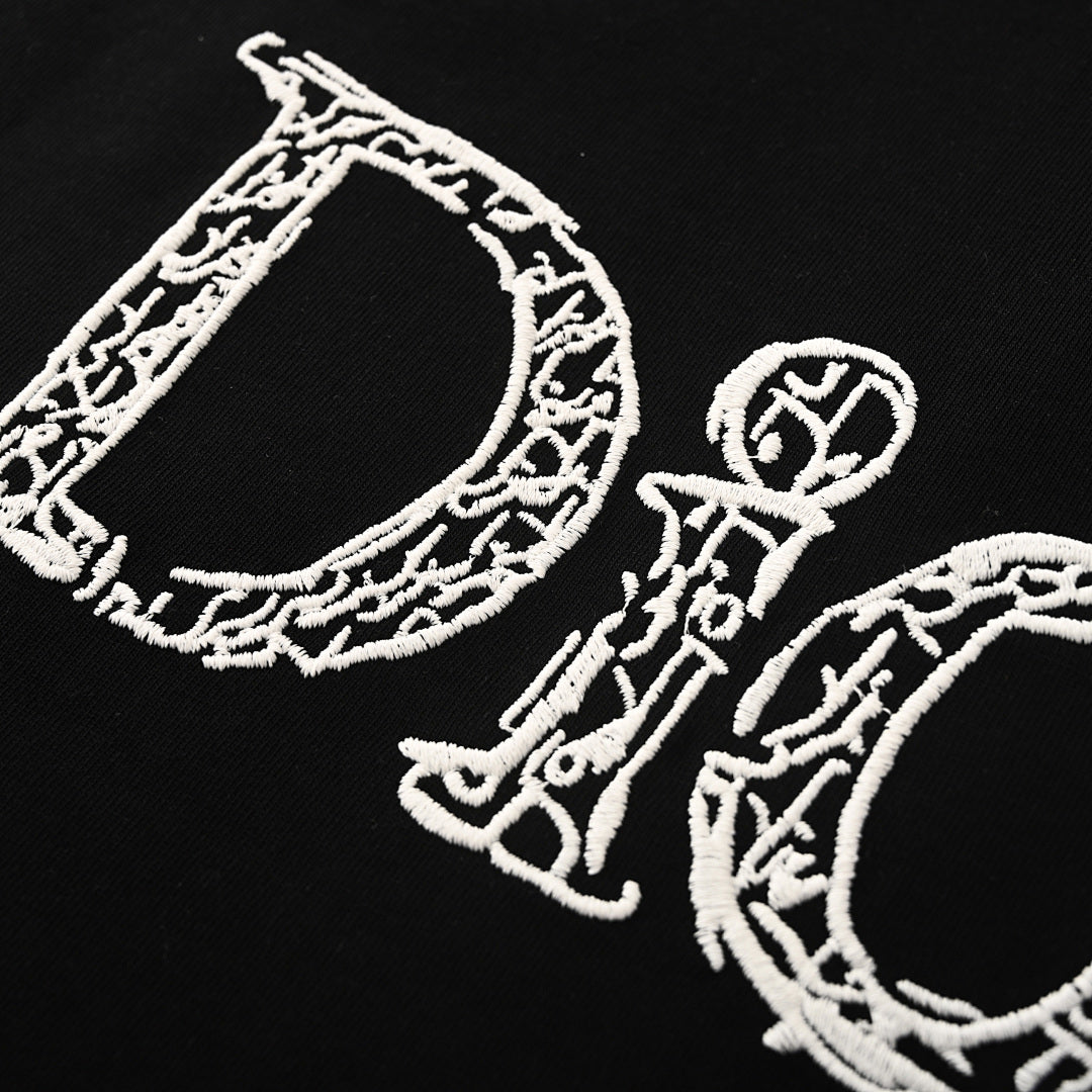 DIOR 3D Sketch-Style Letter Embroidery Short-Sleeve T-Shirt
