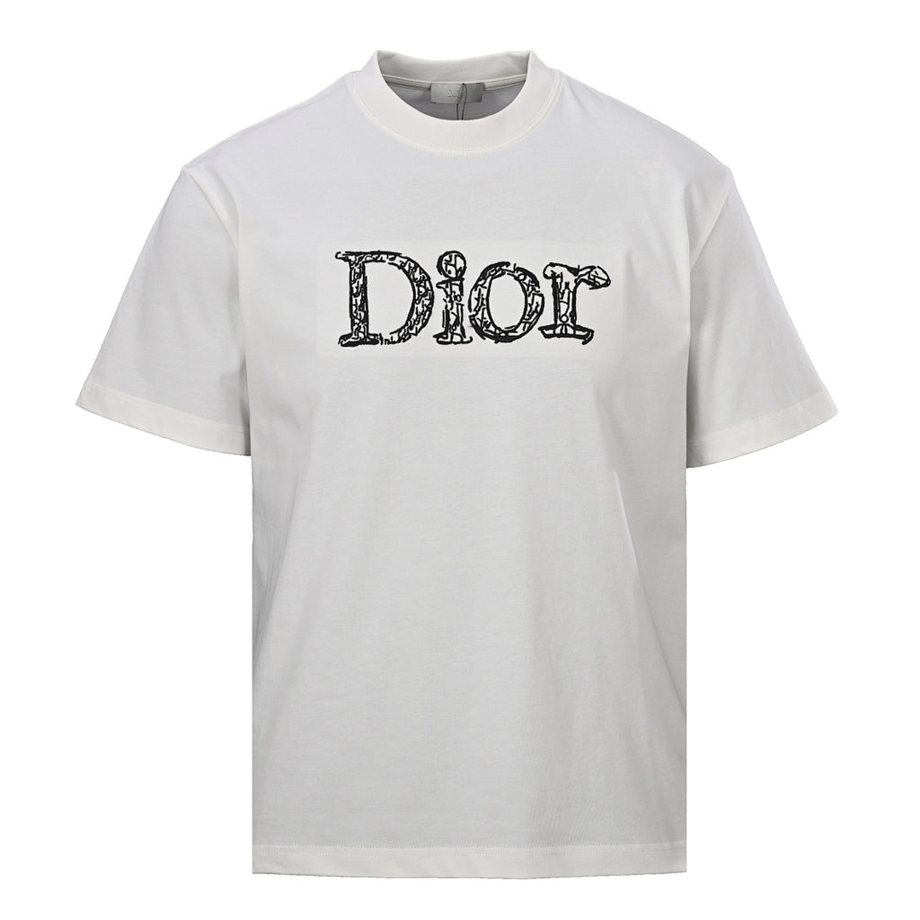 DIOR 3D Sketch-Style Letter Embroidery Short-Sleeve T-Shirt