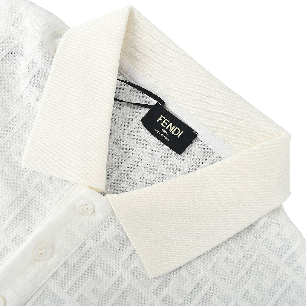 Fendi Roma All-Over FF Monogram Jacquard Polo Shirt — White