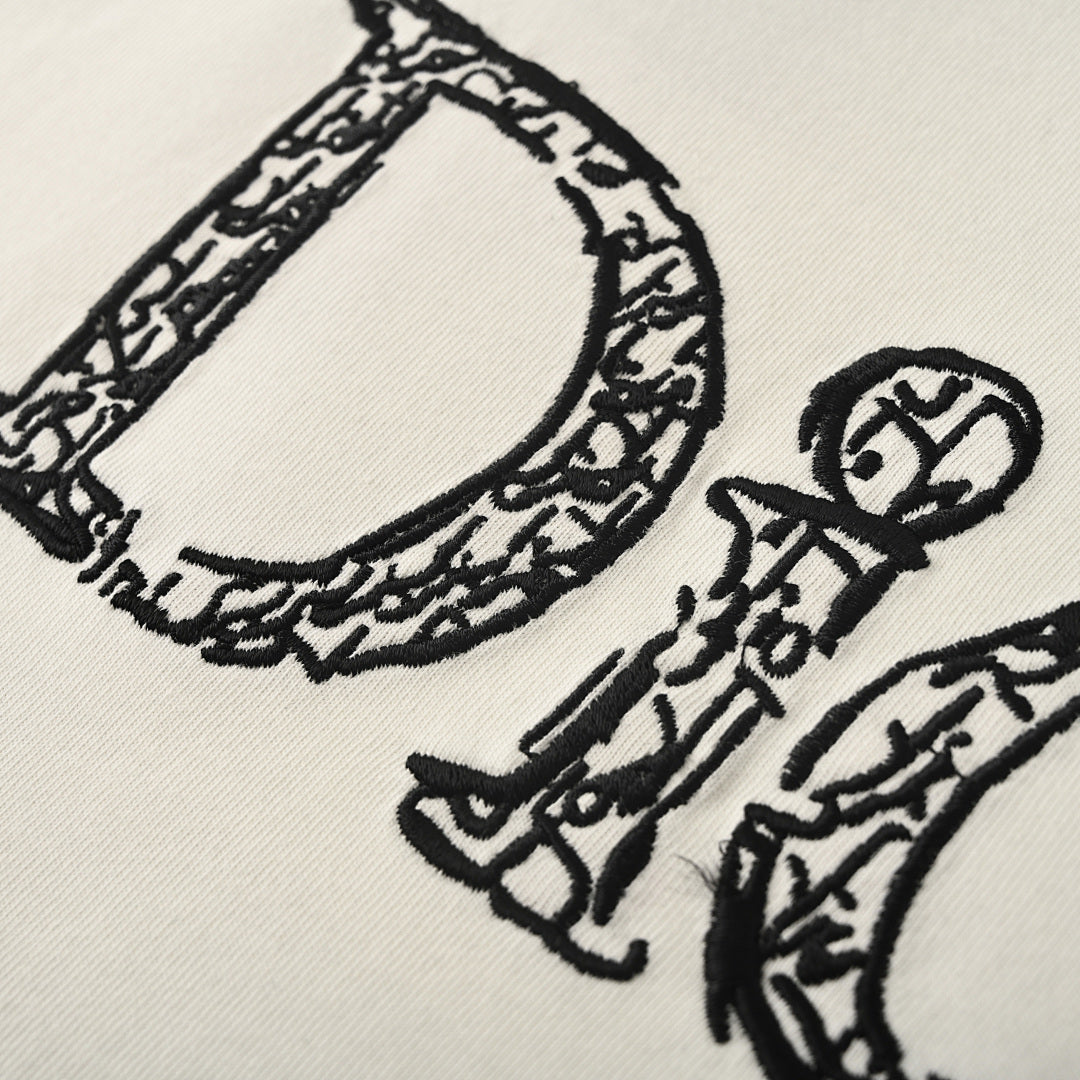 DIOR 3D Sketch-Style Letter Embroidery Short-Sleeve T-Shirt
