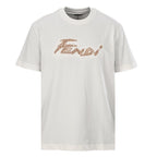 Fendi Roma Karligraphy Rose Gold Sequin Script T-Shirt — Off-White