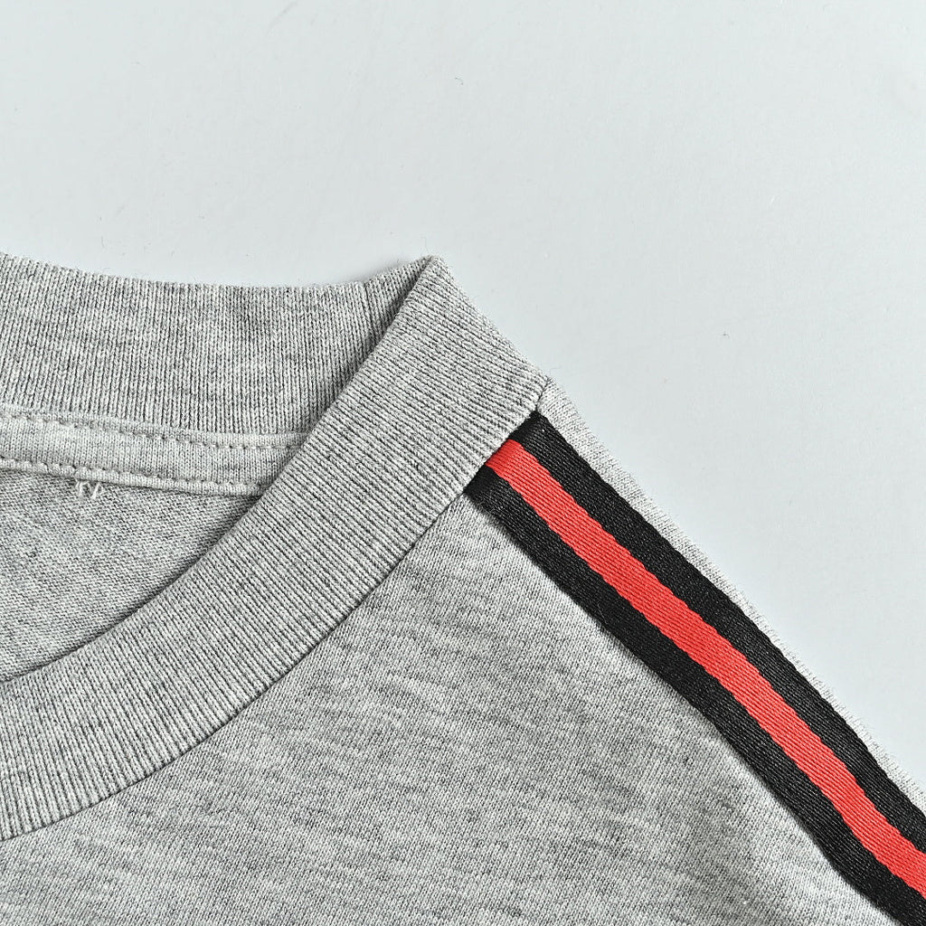 Gucci 2026 Web Stripe Shoulder Tape T-Shirt — Grey Marl | Made in Italy