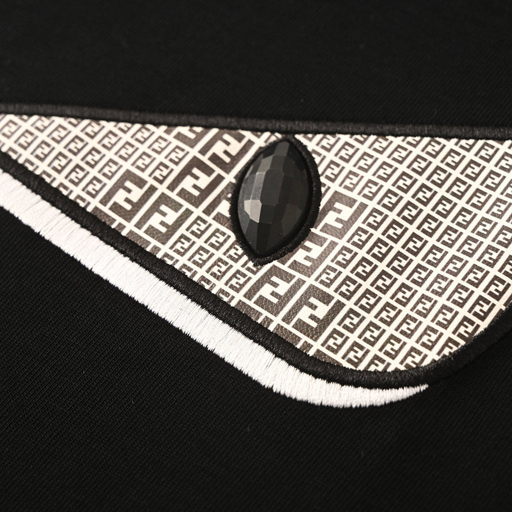 Fendi Roma Bag Bugs Eyes Appliqué T-Shirt — BLACK