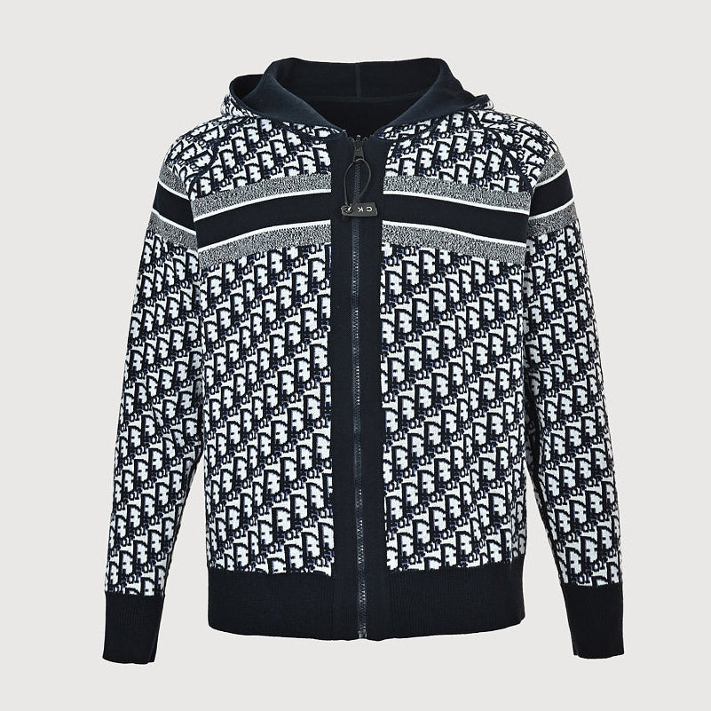 Dior Classic Monogram Reversible Wool-Cashmere Hooded Cardigan