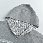 Dior Oblique Reversible Hooded Zip Jacket in Grey Cashmere Knit