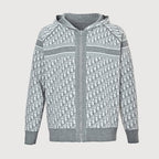 Dior Oblique Reversible Hooded Zip Jacket in Grey Cashmere Knit