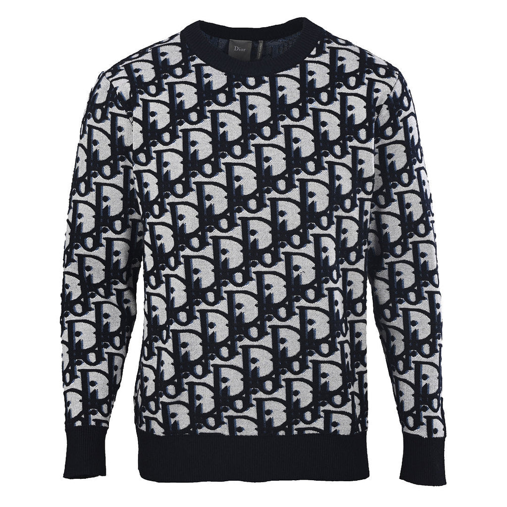 DIOR CD All-Over Logo Jacquard Knit Sweater in Cotton-Wool Blend (Two Colors)
