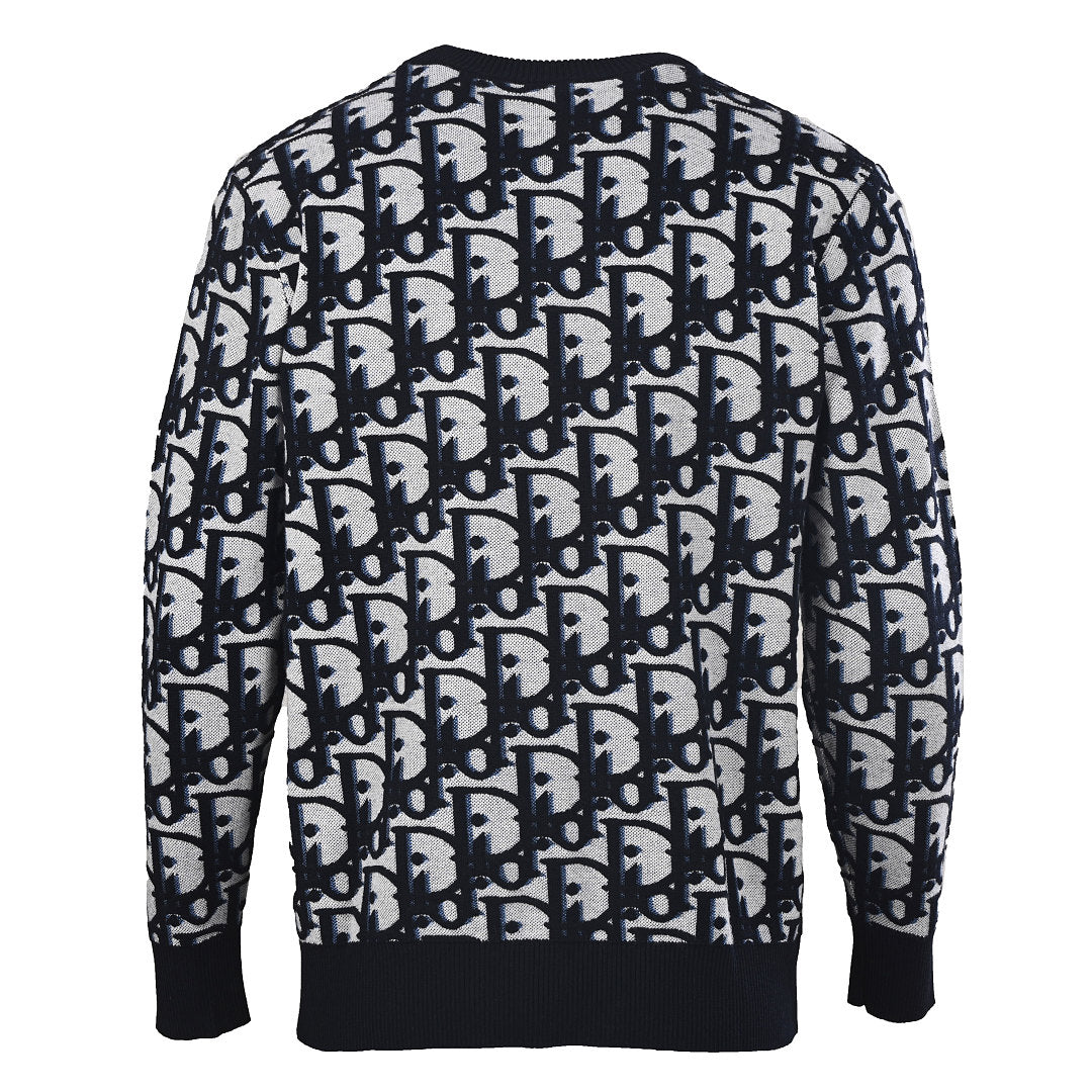 DIOR CD All-Over Logo Jacquard Knit Sweater in Cotton-Wool Blend (Two Colors)