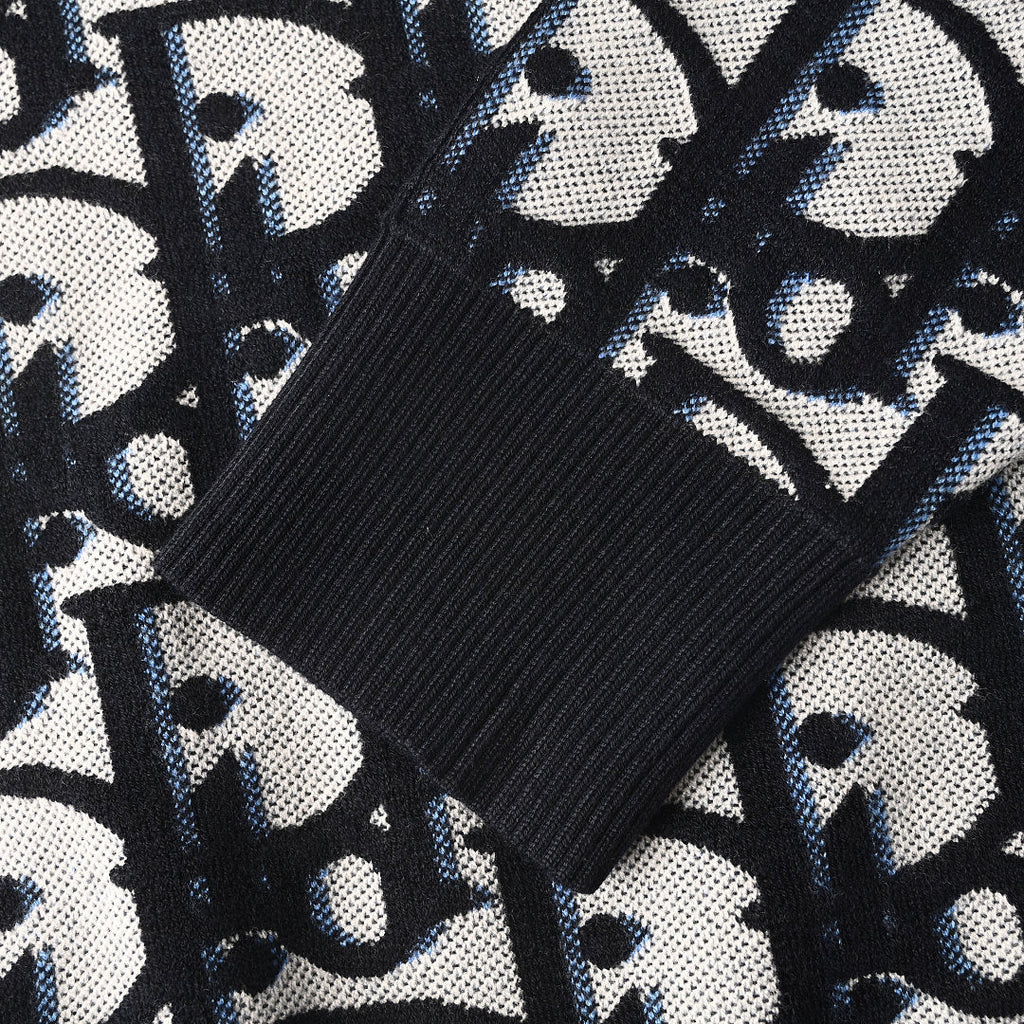 DIOR CD All-Over Logo Jacquard Knit Sweater in Cotton-Wool Blend (Two Colors)