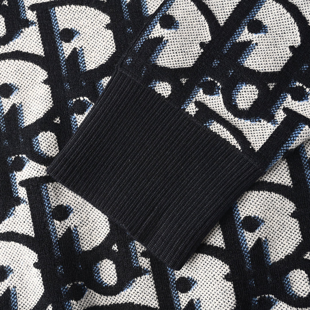 DIOR CD All-Over Logo Jacquard Knit Sweater in Cotton-Wool Blend (Two Colors)