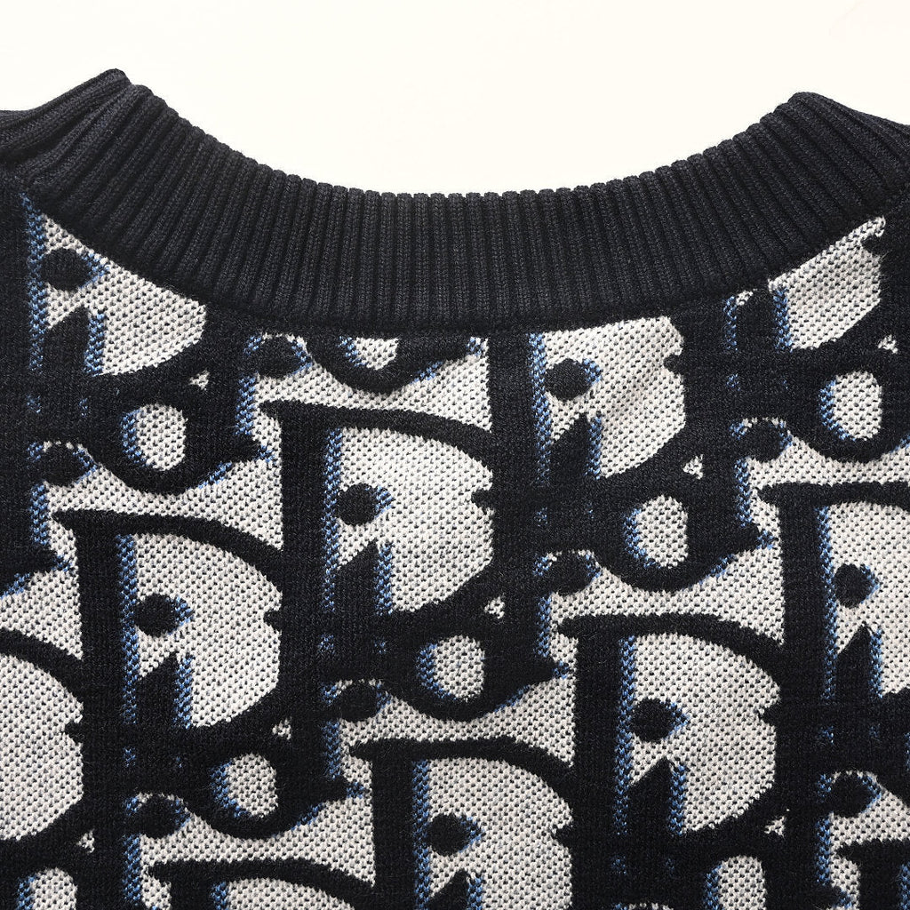 DIOR CD All-Over Logo Jacquard Knit Sweater in Cotton-Wool Blend (Two Colors)
