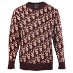 Dior Oblique All-Over Jacquard Knit Crew-Neck Sweater in Bordeaux & Blush