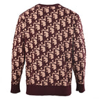 Dior Oblique All-Over Jacquard Knit Crew-Neck Sweater in Bordeaux & Blush