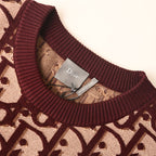 Dior Oblique All-Over Jacquard Knit Crew-Neck Sweater in Bordeaux & Blush