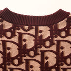 Dior Oblique All-Over Jacquard Knit Crew-Neck Sweater in Bordeaux & Blush
