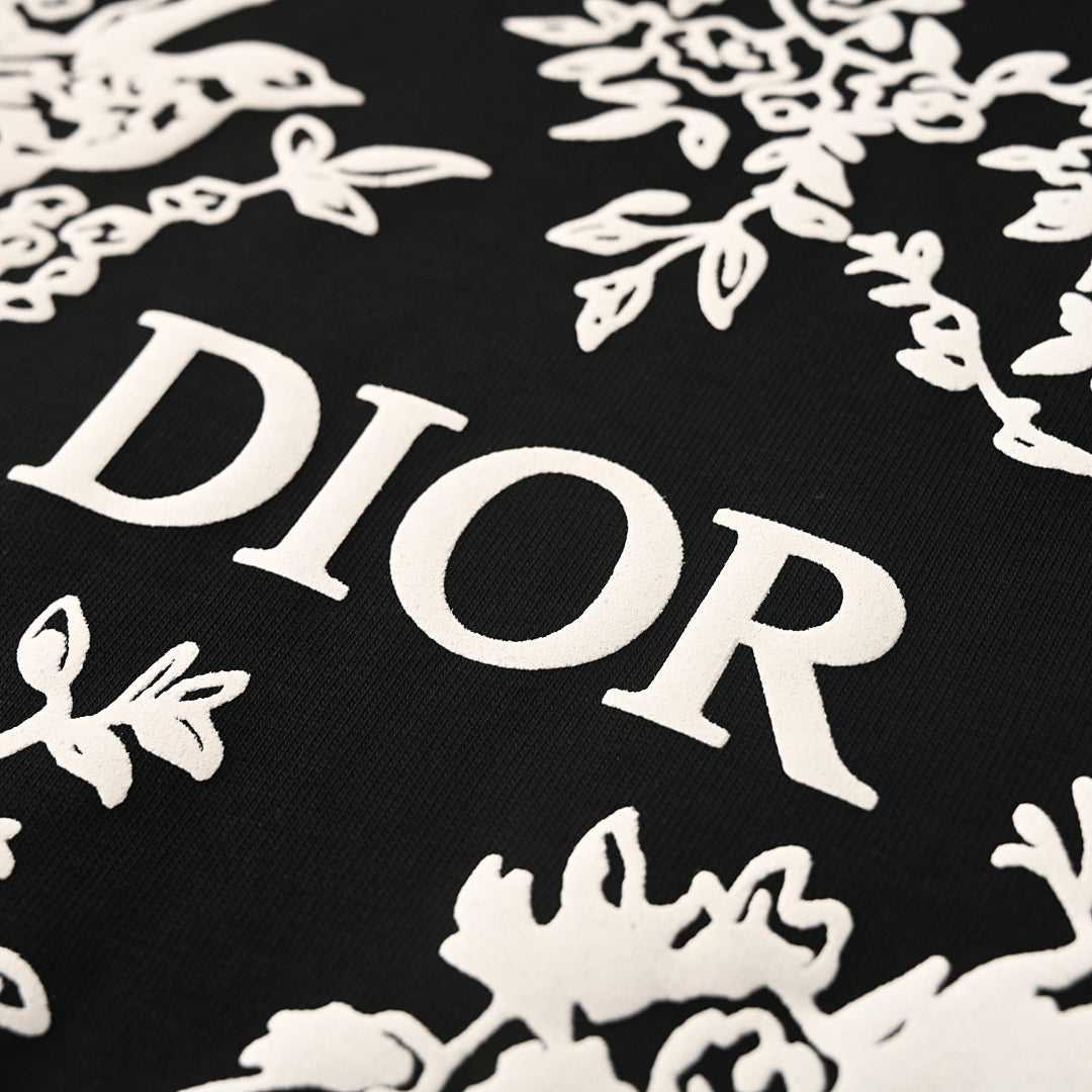 DIOR Floral and Bird Silhouette Print Short-Sleeve T-Shirt