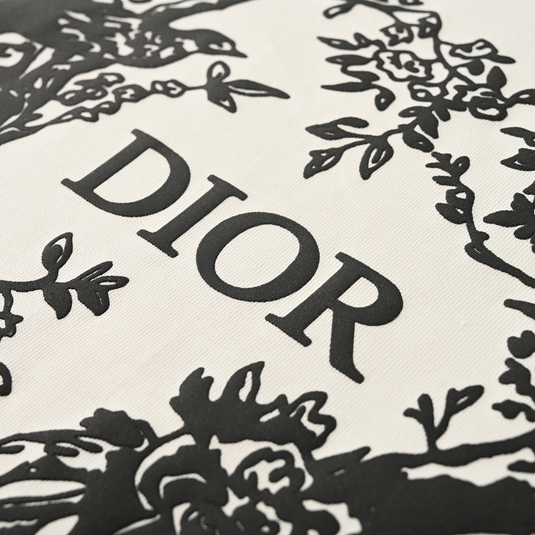 DIOR Floral and Bird Silhouette Print Short-Sleeve T-Shirt