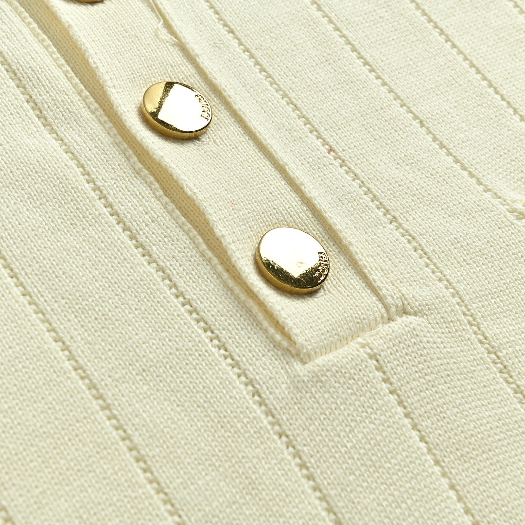 Gucci 2026 Web Stripe Knit Polo — Ivory | Made in Italy
