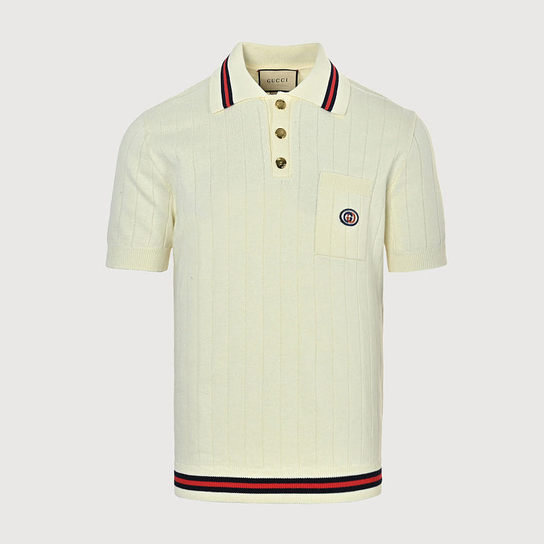 Gucci 2026 Web Stripe Knit Polo — Ivory | Made in Italy