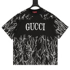 GUCCI 2026 New Arrival: All-Over Digital Print Short-Sleeve T-Shirt featuring Branch-Motif Lettering Logo