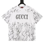 GUCCI 2026 New Arrival: All-Over Digital Print Short-Sleeve T-Shirt featuring Branch-Motif Lettering Logo
