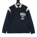 Gucci Letter-Embroidered Long-Sleeve Polo Shirt