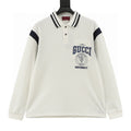 Gucci Letter-Embroidered Long-Sleeve Polo Shirt