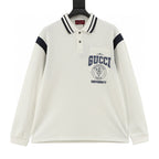Gucci Letter-Embroidered Long-Sleeve Polo Shirt