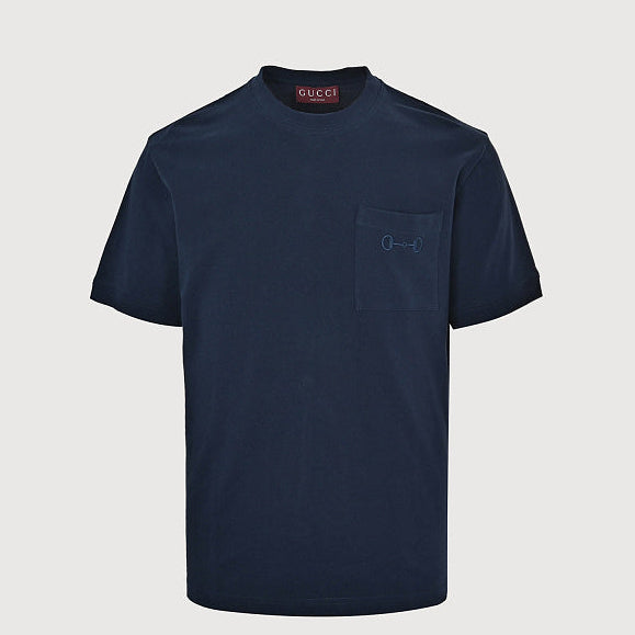 Gucci 2026 Horsebit Pocket T-Shirt — Navy | Made in Italy