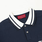 Gucci Letter-Embroidered Long-Sleeve Polo Shirt