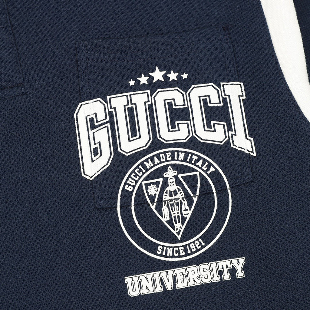 Gucci Letter-Embroidered Long-Sleeve Polo Shirt