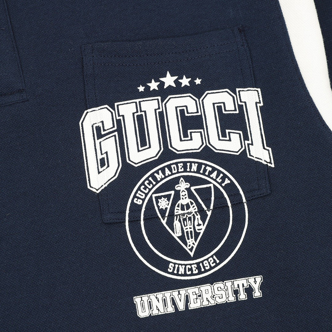 Gucci Letter-Embroidered Long-Sleeve Polo Shirt