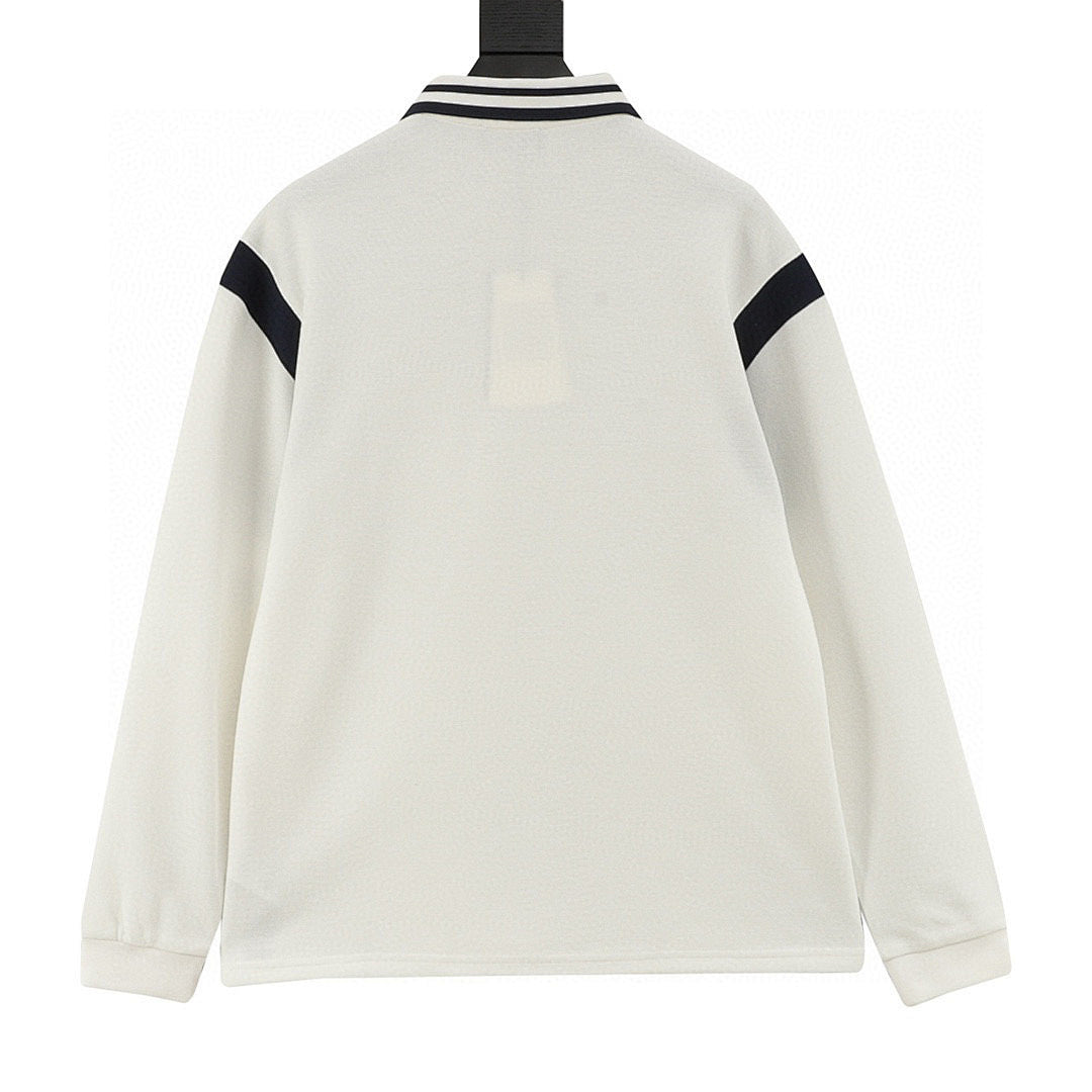 Gucci Letter-Embroidered Long-Sleeve Polo Shirt