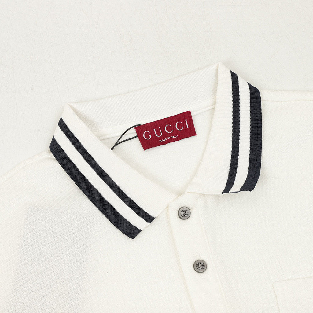 Gucci Letter-Embroidered Long-Sleeve Polo Shirt