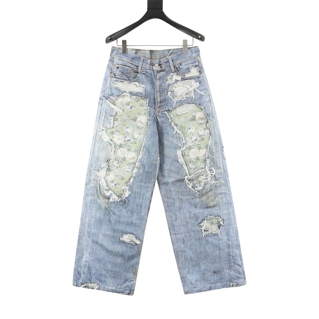 Acne Studios 3D Floral Print Denim Trousers