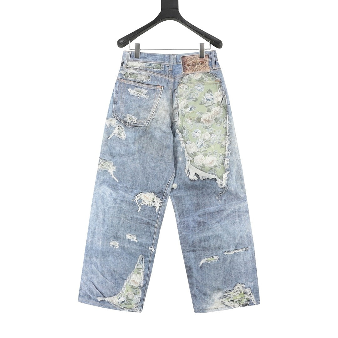 Acne Studios 3D Floral Print Denim Trousers