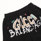 Gucci × Balenciaga 2023 Fall/Spring Collaboration Series: Logo-Print Colorful Hand-Painted Shorts