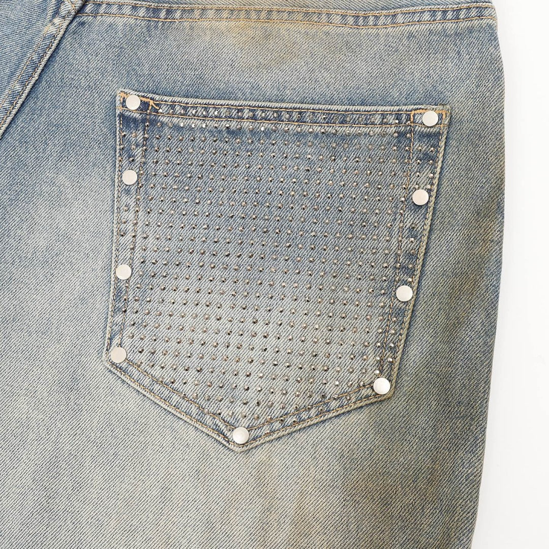 Acne Studios Rhinestone-Embellished Mud-Wash Denim Trousers